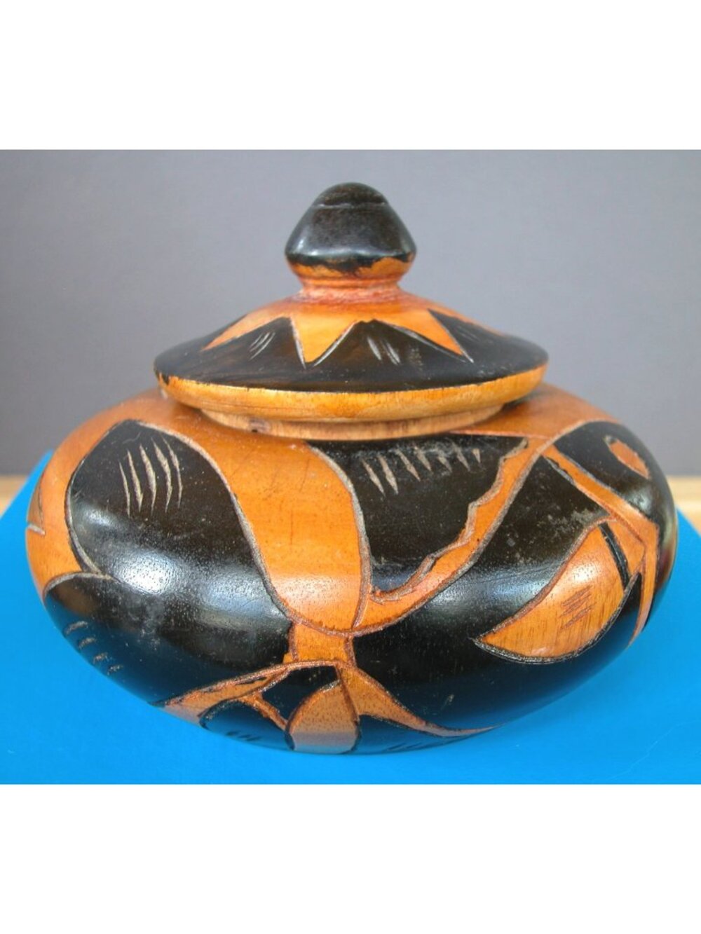 Folk Art Lidded Wood Jar